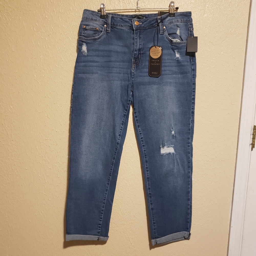 Truth + Theory Boyfriend‎ Distressed Jeans Size 12